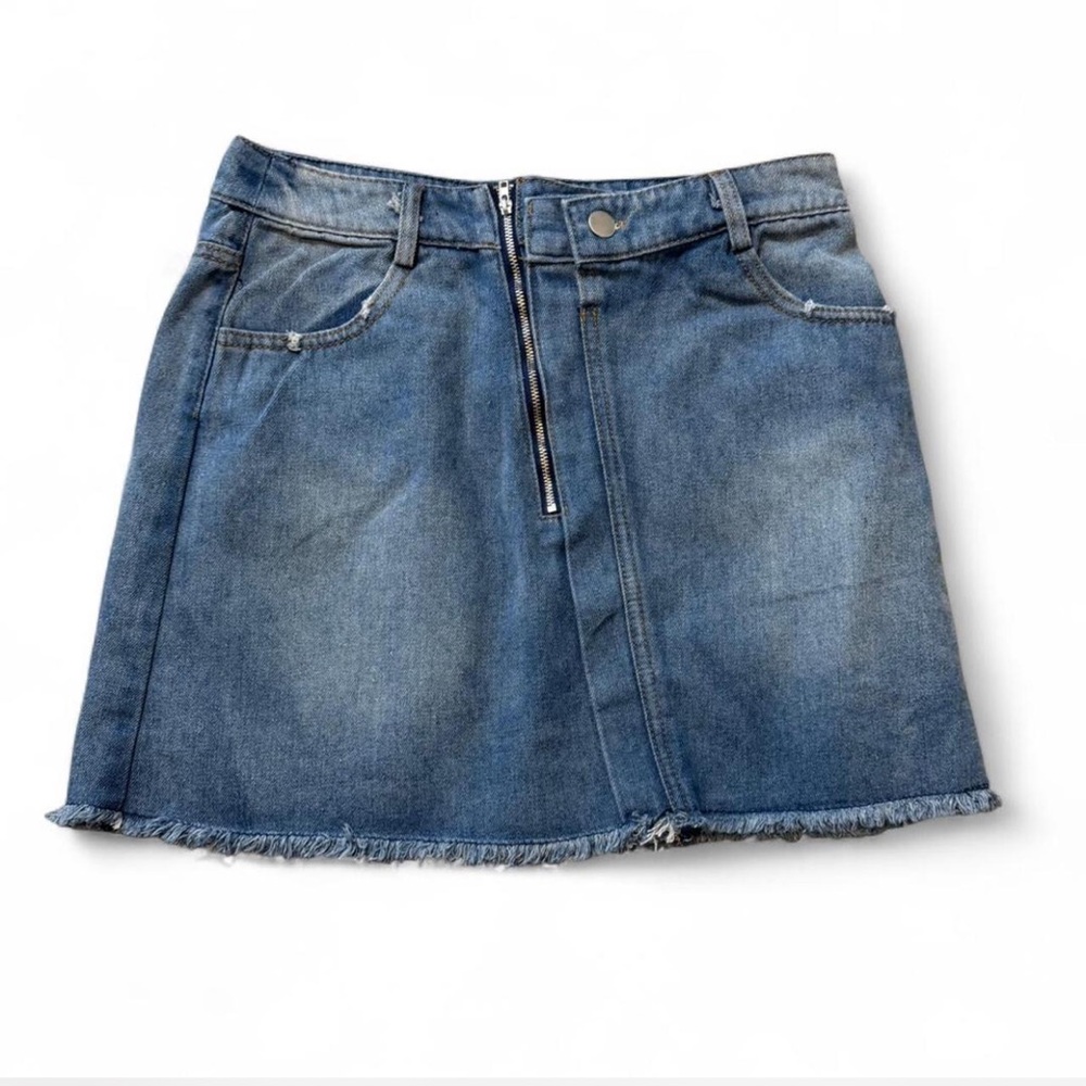 Denim Zipper Fringed Skirt‎